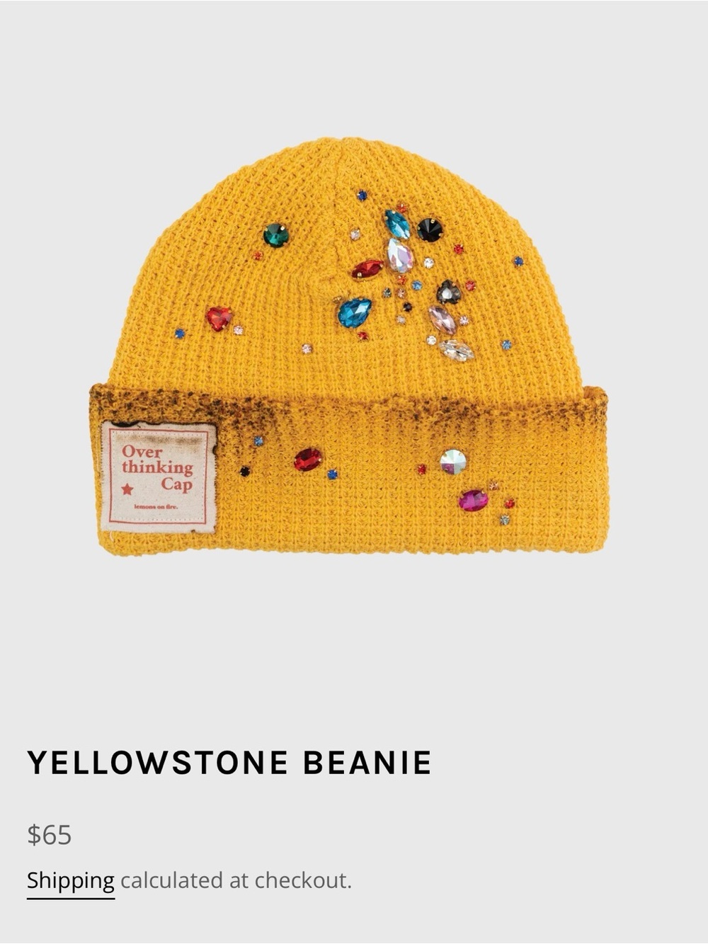 Lemons On Fire - Overthinking Cap. Sold Out. Like New! Yellow Beanie w/ stones